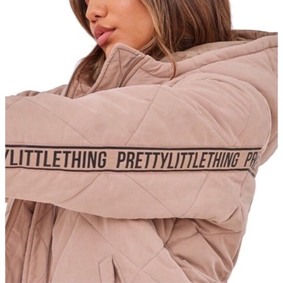 PrettyLittleThing Stone Peach Skin Diamond Quilted Jacket Women's Size 0 US New! - Picture 3 of 14